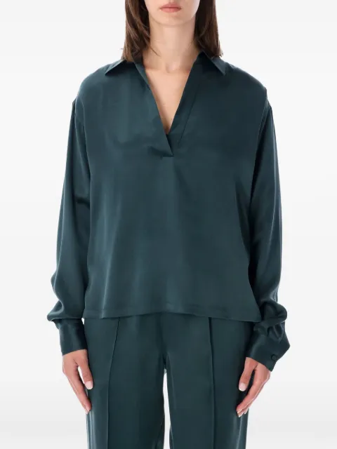 TOM FORD peach-feel silk satin polo with tonal TF embroidered logo Green TS2144FAX1720