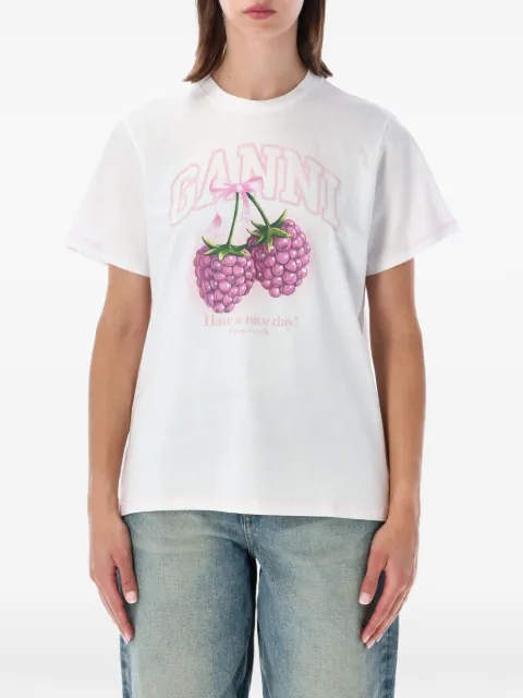 GANNI baby-fit T-shirt with raspberry White A105029411026