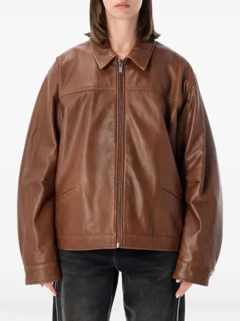 Haikure zip-up leather jacket Brown HEW09131PL008TP