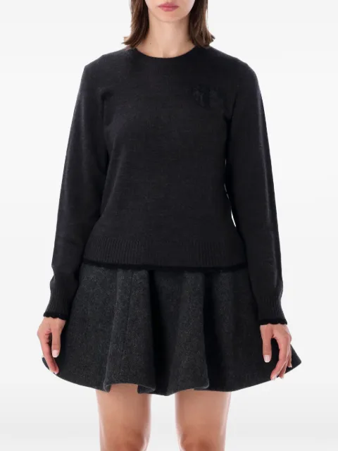GANNI logo-patch crew-neck sweater Grey A11500412330