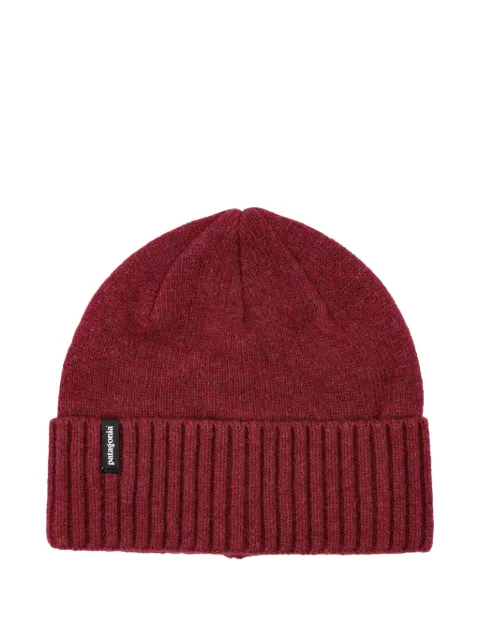 Patagonia ribbed-knit logo-patch beanie hat Red 29206