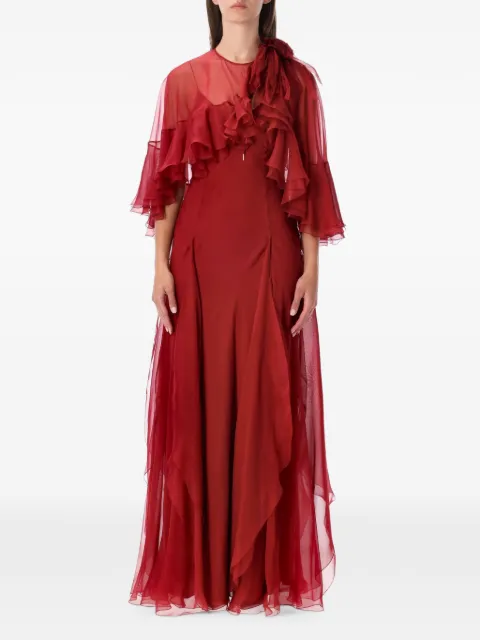 Alberta Ferretti ruffled cape-overlay maxi dress Red 262U04146615