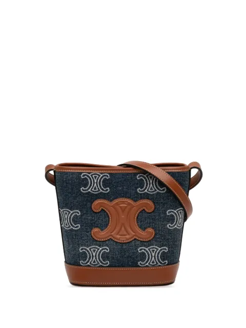 Celine Pre-Owned 2023 Small Denim Cuir Triomphe bucket bag Blue M88BIX9UOOWUGQ0J