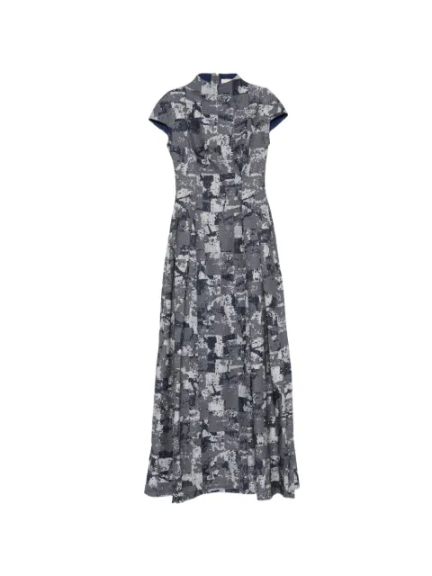 Leen Moughrabi Rania abstract-print cap-sleeve maxi dress Grey LMEMEATSWRANIA015