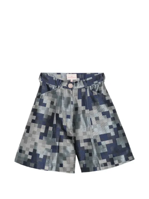 Leen Moughrabi Leah geometric-pattern pleated shorts Blue LMEMEATSWLEAHSHORTS012