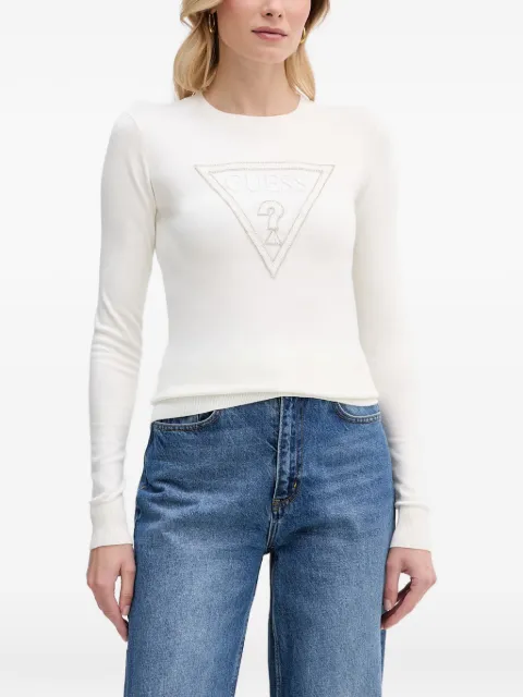 GUESS USA logo-embellished long-sleeve sweater White W6GR19Z0608