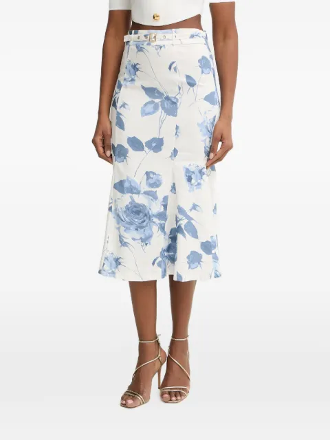 GUESS USA Ryan floral-print belted mid-skirt White W6GD69W2092