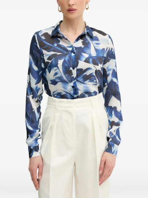 GUESS USA leaf-print button-down shirt Blue W6RH73WDW82