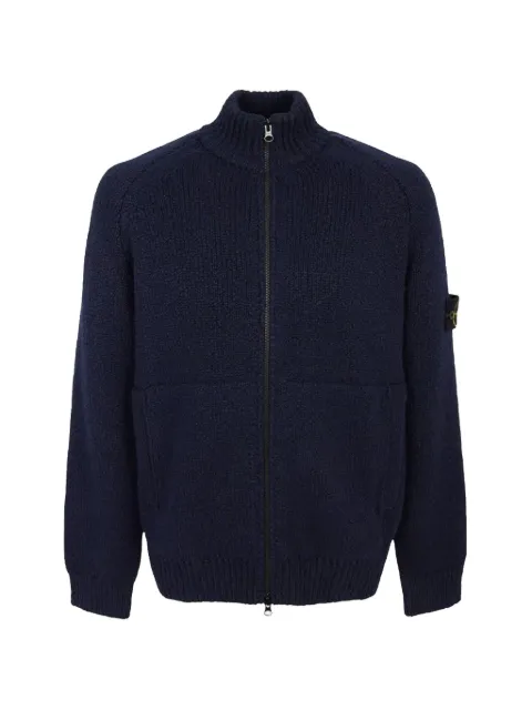 Stone Island Compass-patch ribbed-knit cardigan Blue 5100051V0020