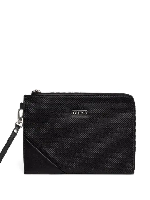 GUESS USA BOSTON perforated-detail logo-plaque clucth bag Black PMBOSPP6235