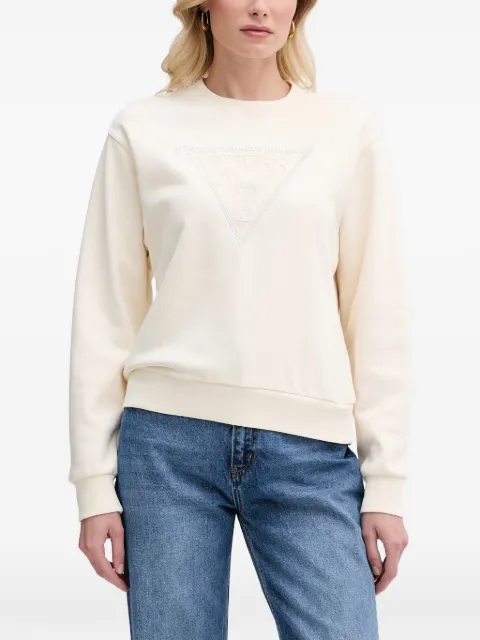 GUESS USA lace-patchwork logo-embellished sweatshirt Neutrals W6GQ09K3183