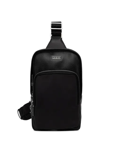 GUESS USA Boston perforated-detail logo-plaque backpack Black HMBOSPP6226