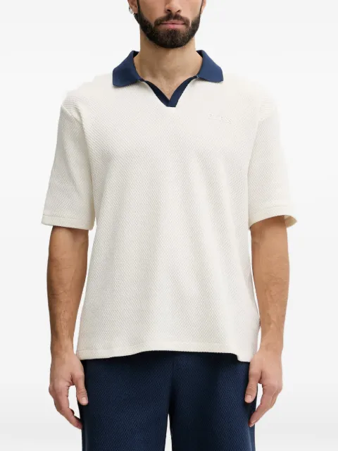 GUESS USA waffle-knit contrast-collar polo shirt Neutrals Z6GP05K3208