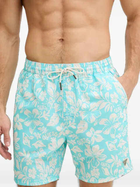GUESS USA floral-print drawstring swim shorts Blue F6GT08WG282