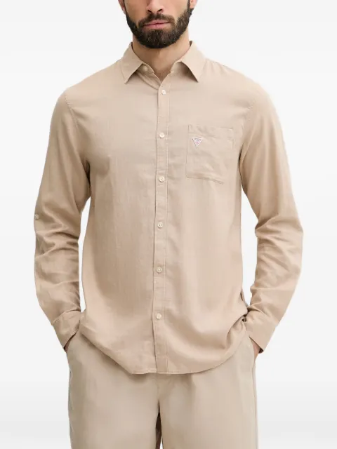GUESS USA logo-patch chest-pocket shirt Neutrals F6GH06WG3L0