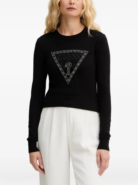 GUESS USA bead-embellished logo-patch jersey Black W6GR19Z0608