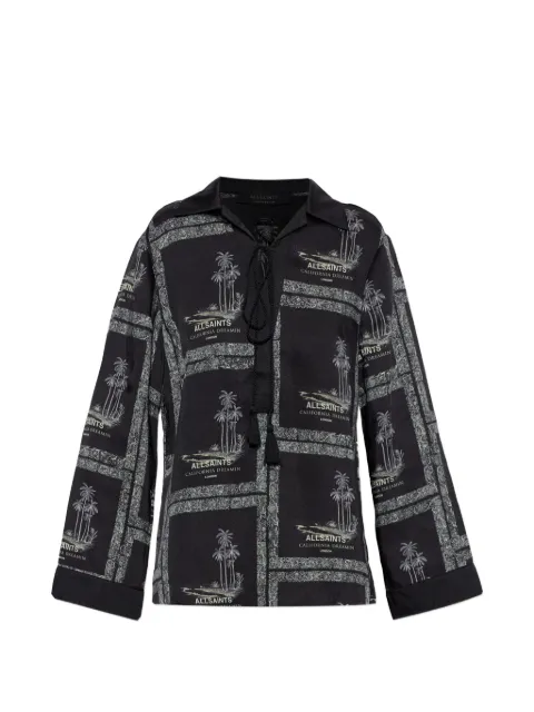 AllSaints Lettie palm-print tassel-detail blouse Black W117PE