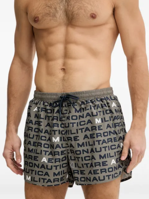 Aeronautica Militare logo-print drawstring swim shorts Green BW0237UCT04318