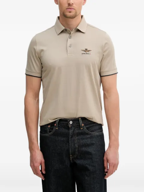 Aeronautica Militare logo-embroidered polo shirt Neutrals PO1907UJ00682