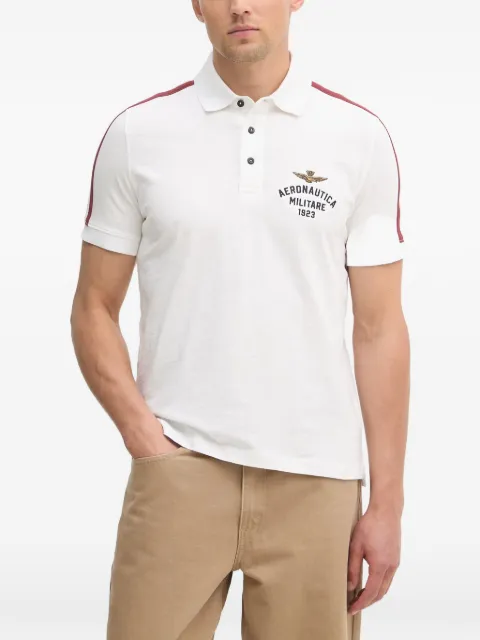 Aeronautica Militare logo-embroidered side-stripe Polo shirt White PO1926UJ00723