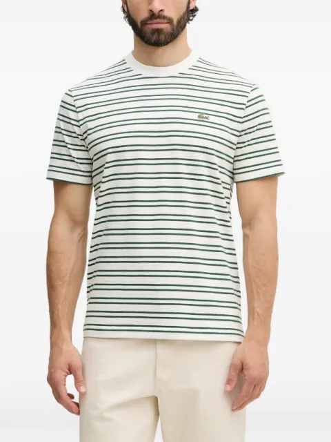 Lacoste striped logo-patch T-shirt White TH0874