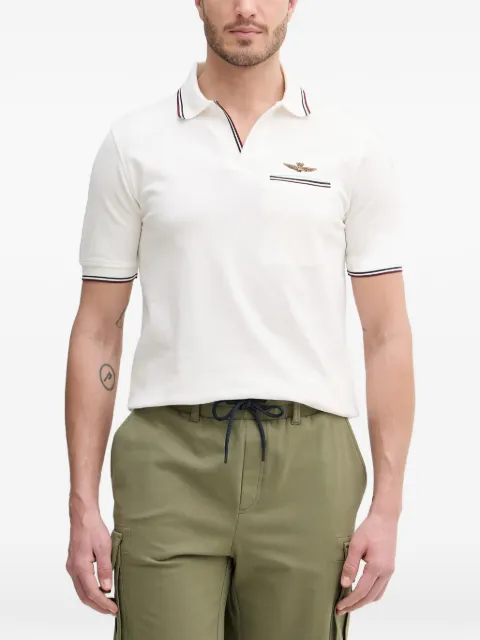 Aeronautica Militare logo-embroidered striped-trim polo shirt Neutrals PO1920UP00405