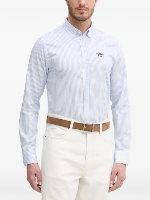 Aeronautica Militare vertical-stripe logo-embroidered shirt Blue CA1320UCT03532