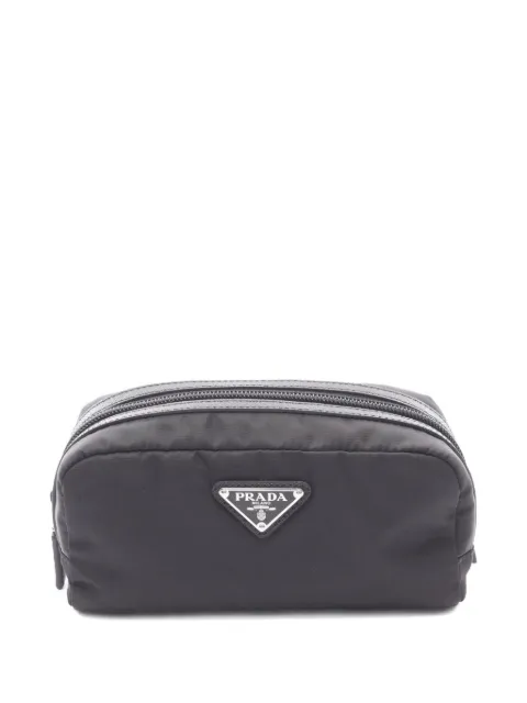 Prada Pre-Owned 2020s logo-detail leather wash bag Black 1072393