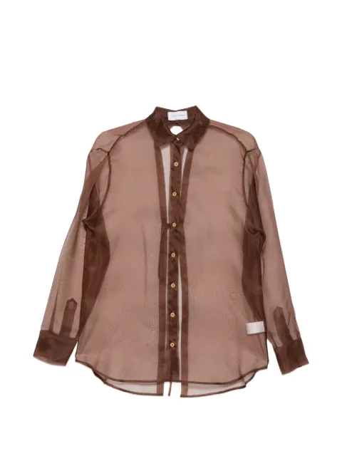 THE NINA STUDIO sheer tie-back shirt Brown N2743