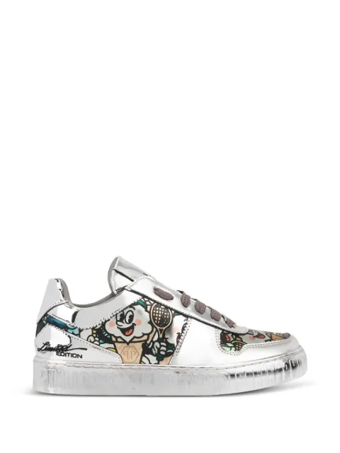 Philipp Plein mirror leather sneakers 3D ice cream Silver PAFSUSC0946PLE010N