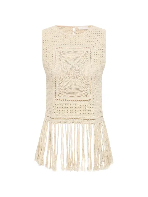 ZIMMERMANN Indra fringe-trim tank top Neutrals 7294TSS262