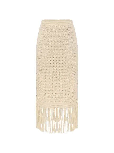 ZIMMERMANN Indra fringe-trimmed midi skirt Neutrals 7295SSS262