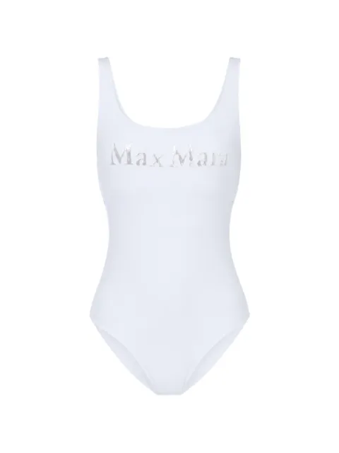 Max Mara logo-motif scoop-neck swimsuit White 2616831229600