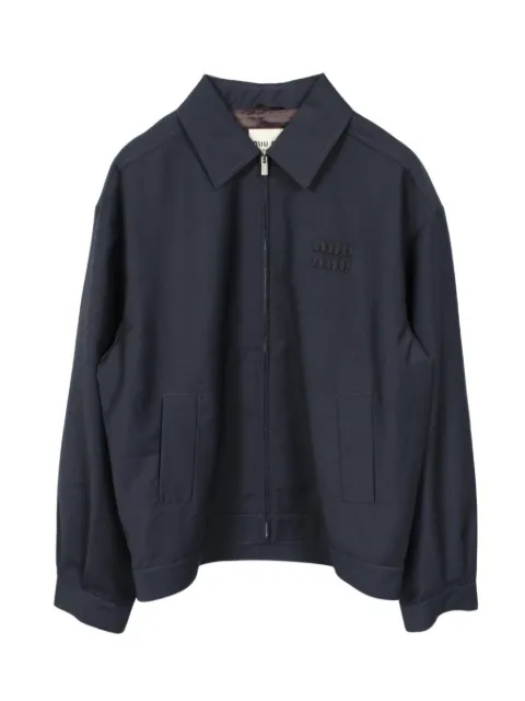 Miu Miu Pre-Owned 2010s logo-detail zip-up wool jacket Blue 1069696