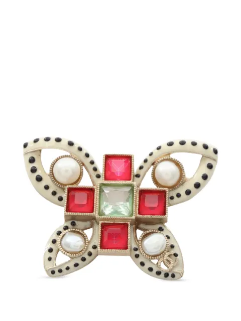 CHANEL Pre-Owned 1986-1988 Coco Mark butterfly brooch Neutrals 1070741