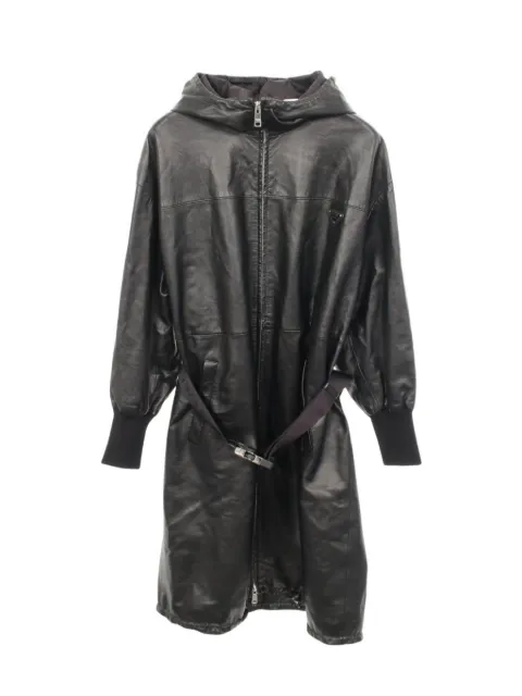 Prada Pre-Owned 2010s hooded belted leather coat Black 1070430