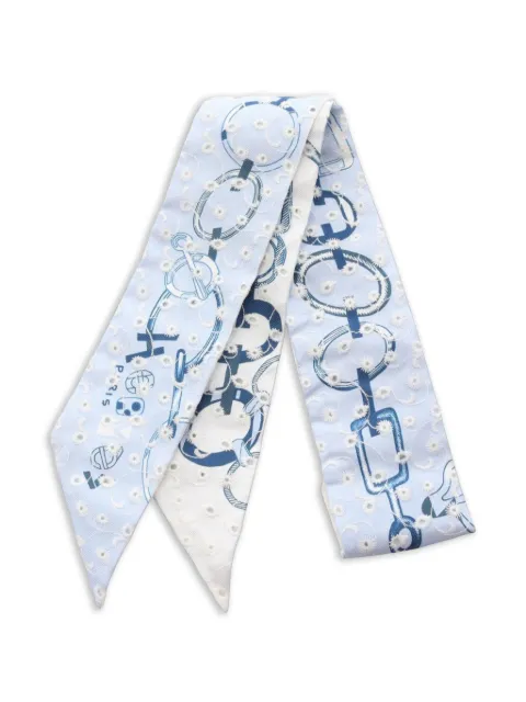 Hermès Pre-Owned 2000s Twilly Do Re Boucles broderie anglaise ribbon scarf Blue 1070398