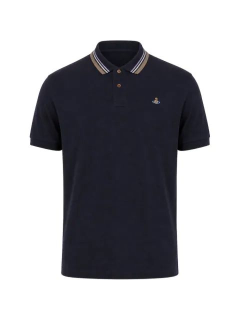 Vivienne Westwood Orb-embroidered striped-collar polo shirt Blue 2H01000PJ0009