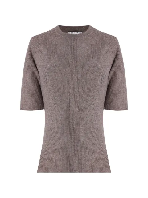 Brunello Cucinelli ribbed-knit lurex-finish T-shirt Brown M9A822200PC4179
