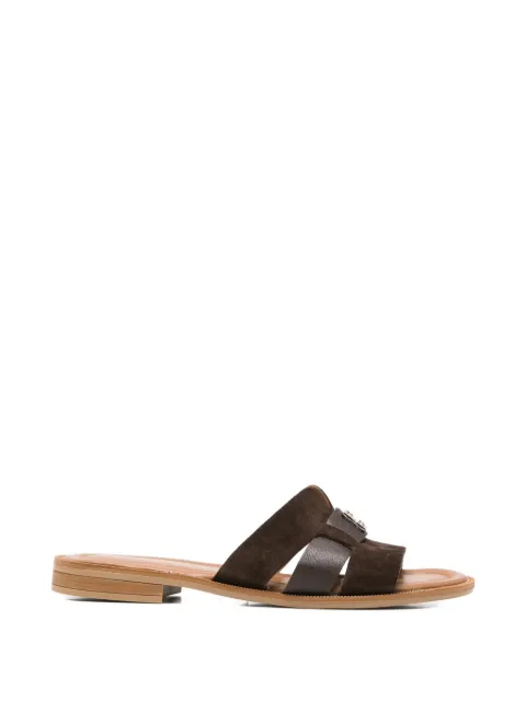SERGIO MORETTI FIRENZE logo-plaque suede slippers Brown R657825102
