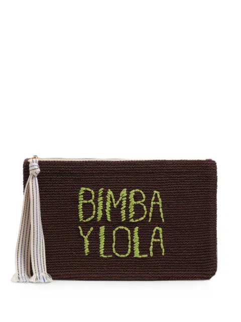BIMBA Y LOLA large logo-embroidered crochet clutch bag Brown 261BBX436