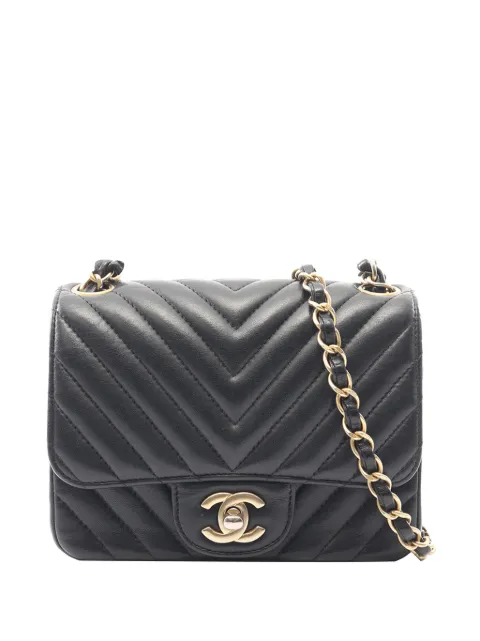 CHANEL Pre-Owned 2019 Mini Square Classic Chevron Lambskin Single Flap crossbody bag Black TXVCE5VFWM9HEQEQ