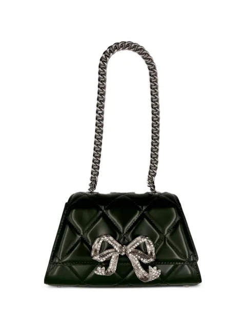 Self-Portrait quilted crystal-bow mini bag Green PF23302G