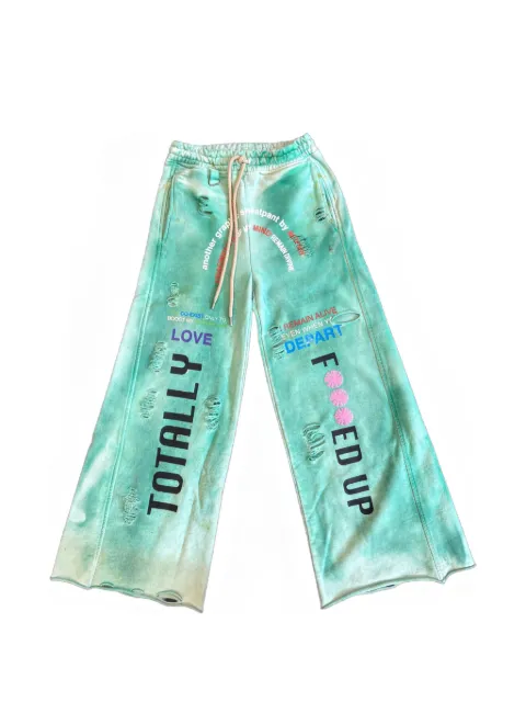 astrum distressed-detailing wide-leg track pants Green AST004