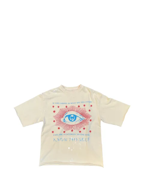 astrum Know Thyself graphic-print paint-splatter T-shirt Neutrals AST018