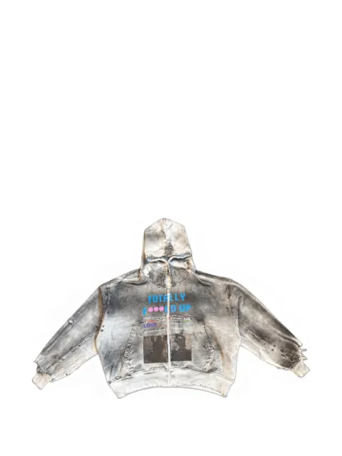 astrum TFU distressed graphic-print hoodie Grey AST012