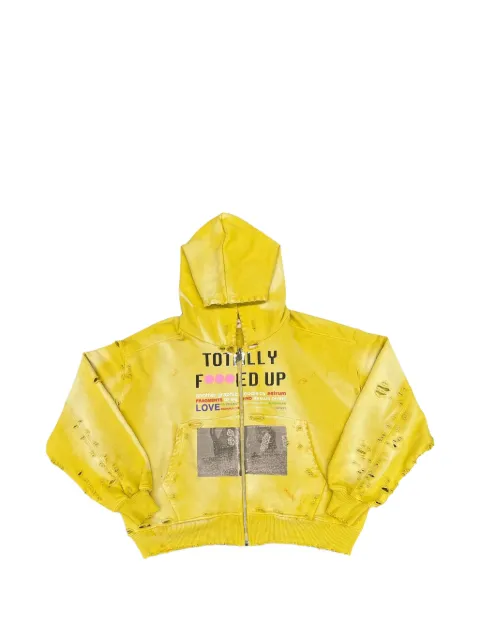 astrum distressed graphic-print hoodie Yellow AST029