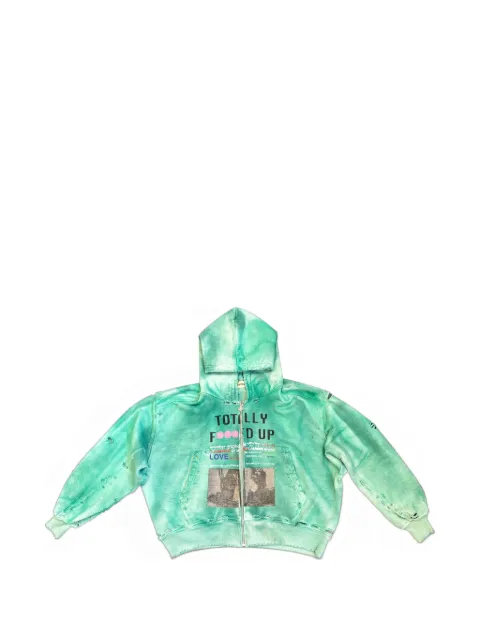 astrum TFU distressed graphic-print hoodie Green AST003
