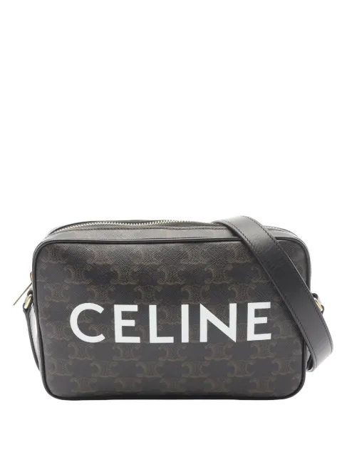 Celine Pre-Owned 2010-2026 Medium Triomphe Coated Canvas Logo crossbody bag Black 4D1VAETTFMOIBXG1