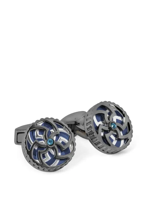 Tateossian Rotating Trinity crystal-embellished gear-edge cufflinks Grey RTCF0683